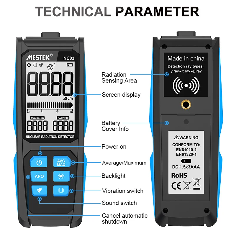 Nuclear Wastewater Mestek Geiger Counter Nuclear Radiation Detector Dosimeter X γ β ray Radioactivity Tester Marble Detector