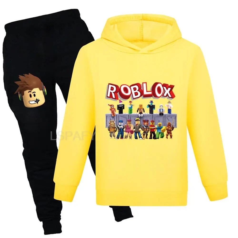 Set di abbigliamento per neonati ROBLOX Cartoon felpe con cappuccio felpa + pantaloni Set 2 pezzi tute abbigliamento Costume per bambini 2-15Y