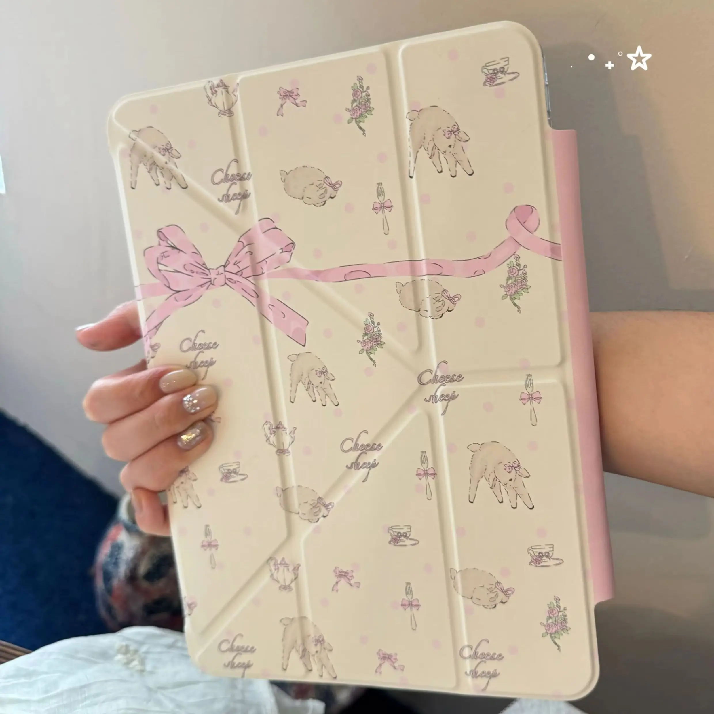 Pink Bow LambNew Tablet Case For iPad Pro 11 12.9in 13 15 M1 M3 M4 9.7 10.2 5/6th 7/8/9 10 11th MINI Air 5 6 7 Trifold Case