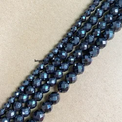 Natural Stone Faceted Black Hematite Round Loose Beads 8 10MM 15