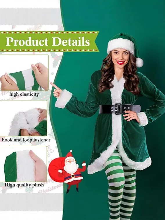 عيد الميلاد سانتا كلوز زي المرأة الأخضر قزم تأثيري فتاة كرنفال حفلة السنة الجديدة فستان بتصميم حالم الملابس مجموعة ملابس الوالدين والطفل #2