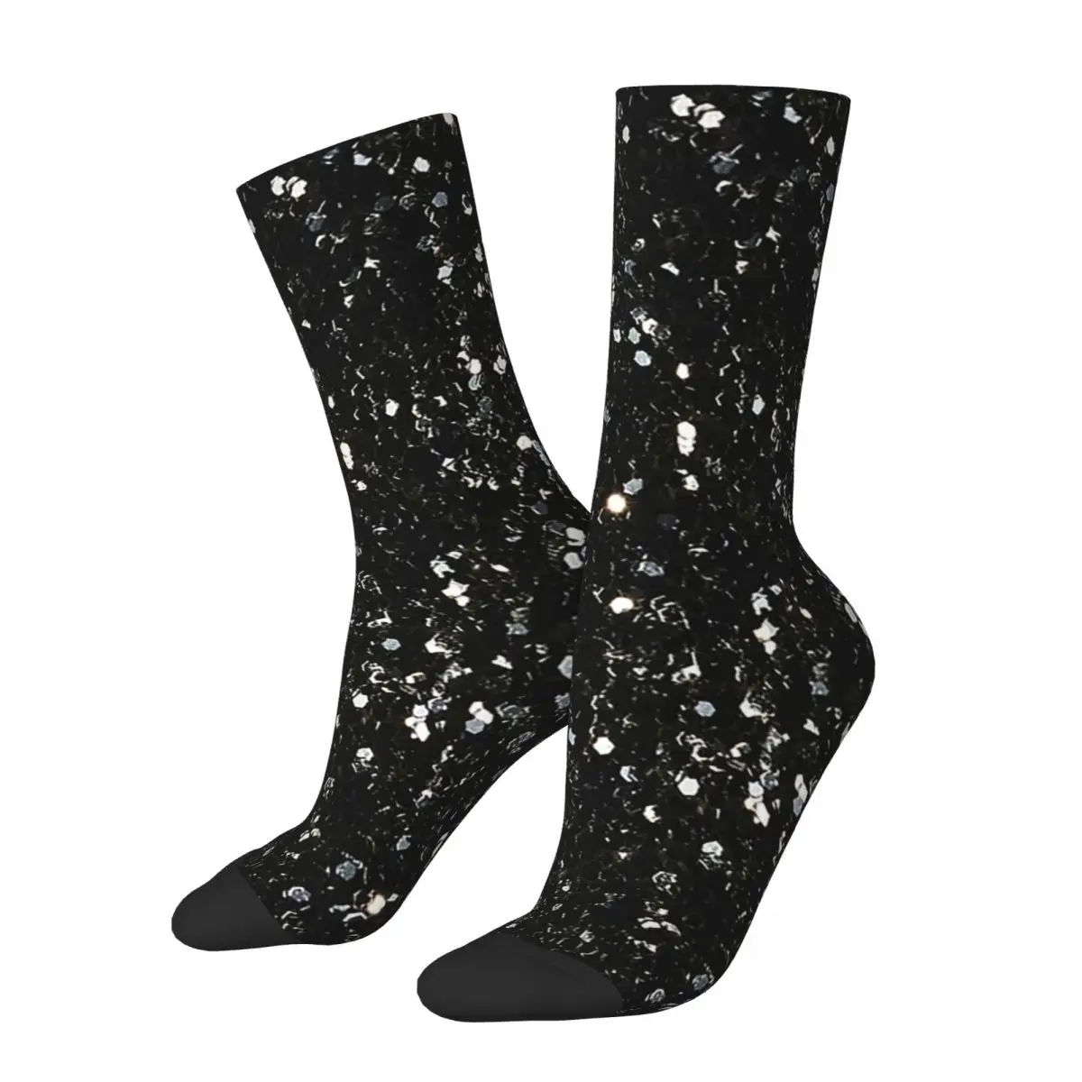 Black And White Shiny Faux Glitter Sparkles Socks Super Soft Stockings All Season Long Socks for Man's Woman's Christmas Gifts