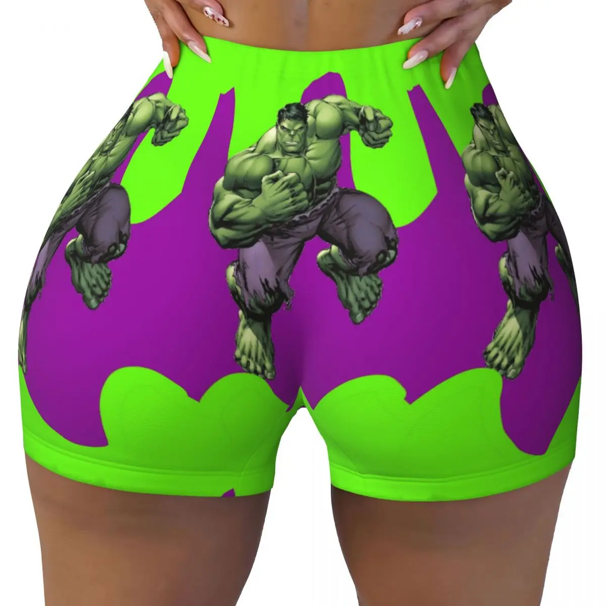 

Custom Women Hulk Comic Art Workout Yoga Shorts Athletic Gym Biker Running Shorts