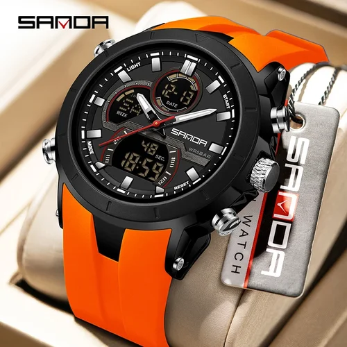 SANDA, nuevos relojes militares de cuarzo electrónicos para hombres, reloj despertador resistente al agua con cuenta atrás, reloj Digital LED luminoso multifuncional para hombre