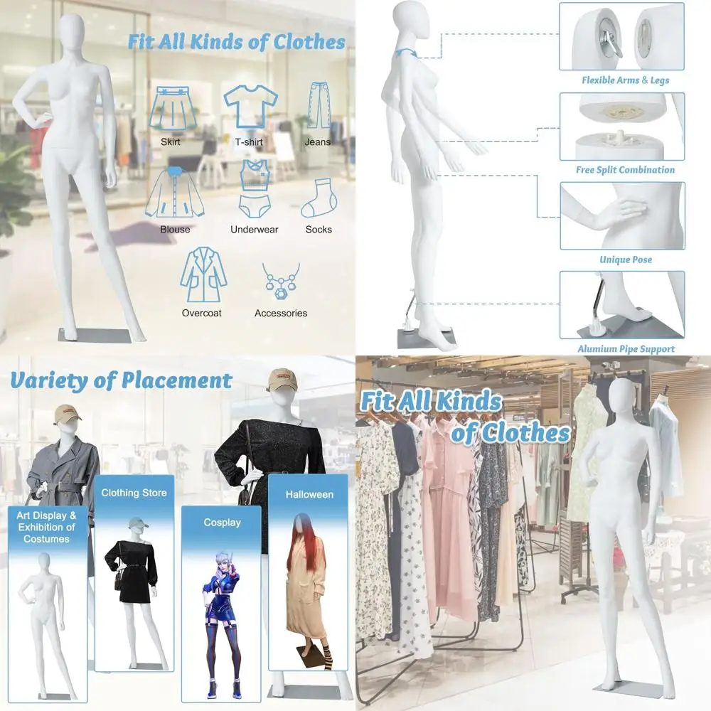 

Full Body Female Mannequin for Dream Display, Ideal for Retail, Costume Shops, and Seasonal Decor, White
