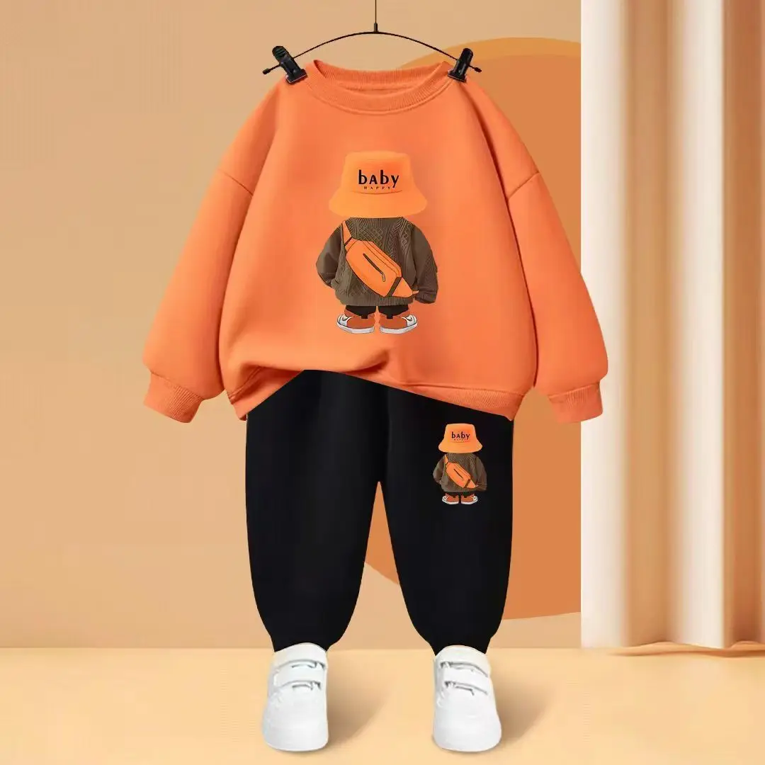 Kids Clothes Boys & Girls Autumn Long Sleeve Top & Pants 2 Pieces Sets Children Boy & Girl Printed Bear Tracksuit Sport Outfit