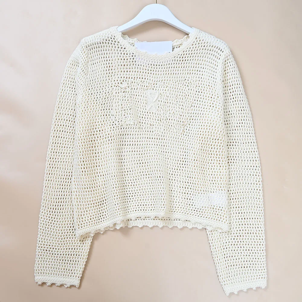 

Faionable Long Sve вязаный топ женский с вышивкой ажурный повседневный свободный крой круглый Ne ort Length