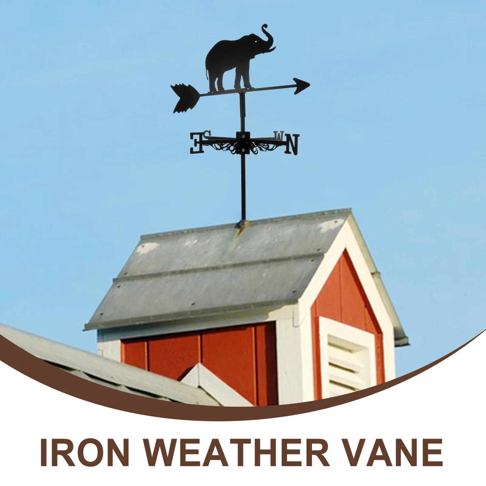 

1Set Iron Elephant Weathervane Simple Style Housewarming Gift Family Friends Convenient Use Roof Mounted Wind Vane