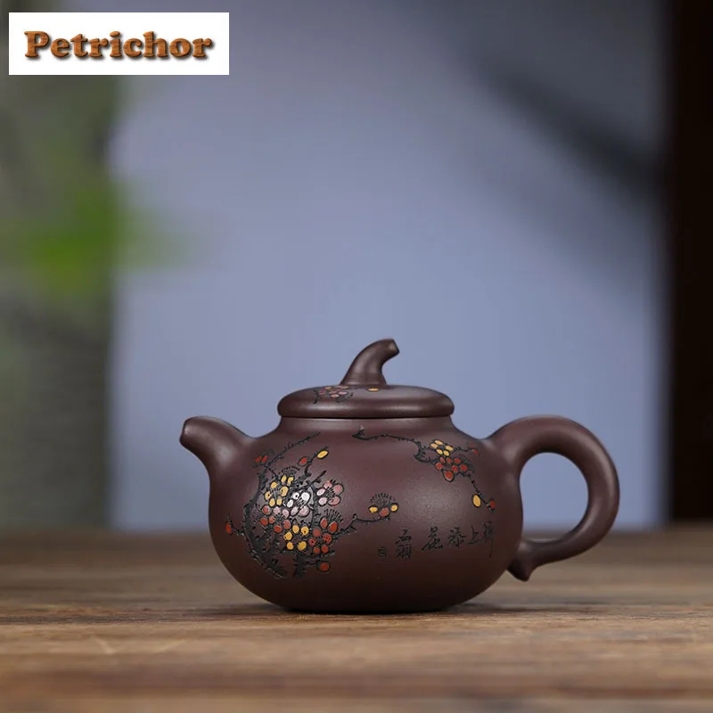 

300ml Antique Yixing Purple Clay Teapots Handmade Plum Blossom Eggplant Pot Raw Ore Purple Mud Kettle Zisha Tea Set Tableware