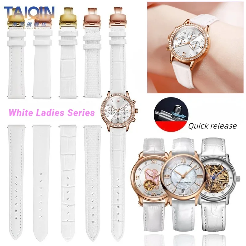 White Leather watchband for Tissot Casio DW Fossil Watch strap 6 8 10 12 14mm 16mm 18m quick release Women Metal buckle Bracelet