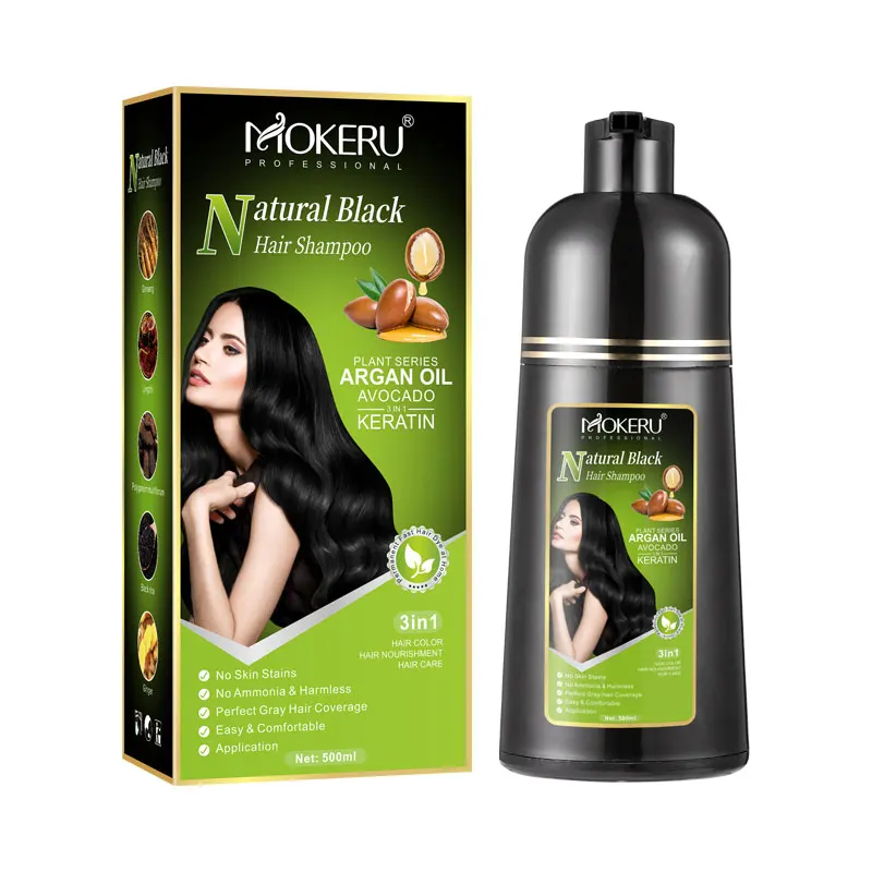 Mokeru Argan Oil Natural Avocado Keratin Long Lasting Dark Coffee Brown Permanent Hair Dye Shampoo for Gray Hair Coverage