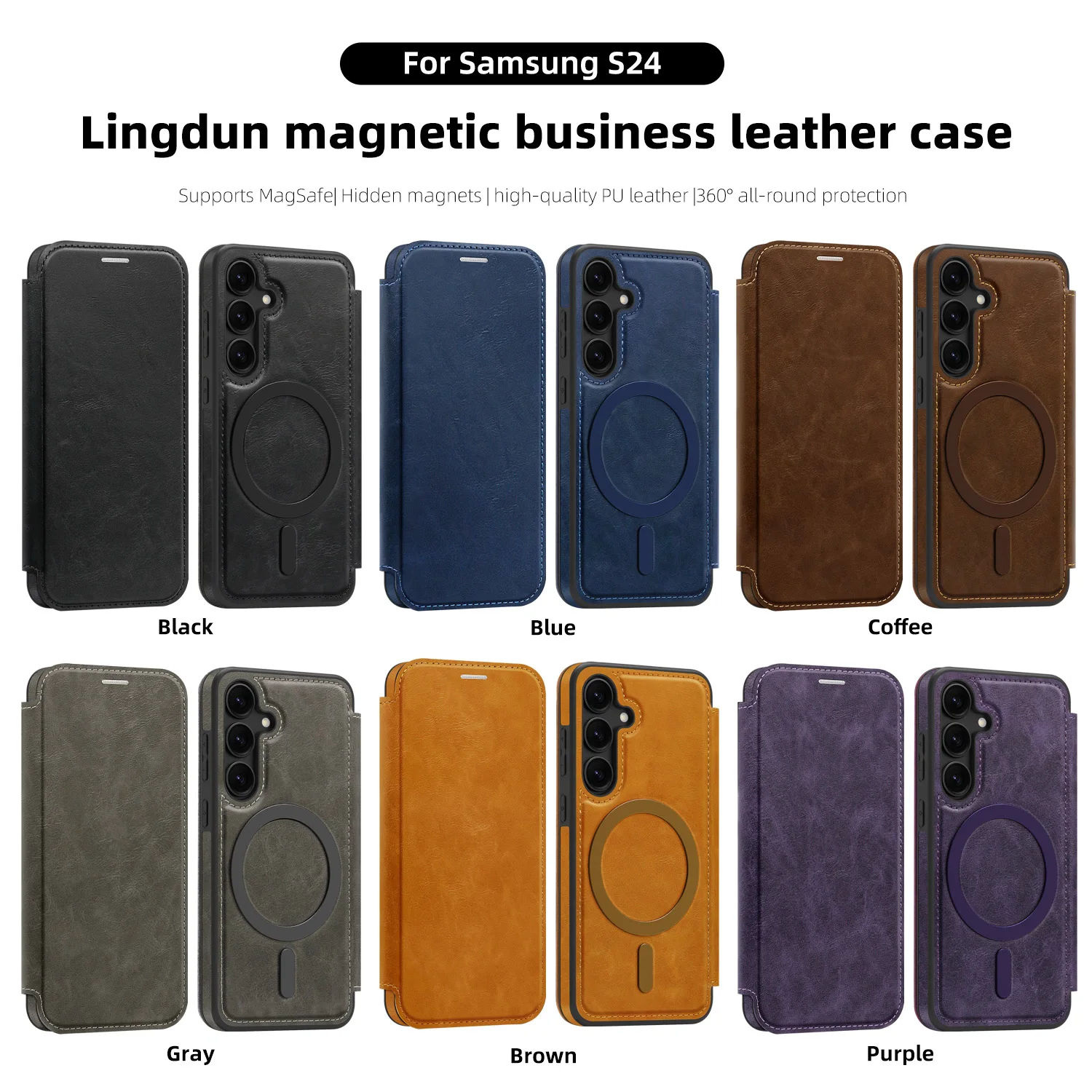 All-Inclusive Flip Case For Samsung Galaxy S24 Magsafe Embossed PU Leather Card Slot Cash Pocket Soft Cover