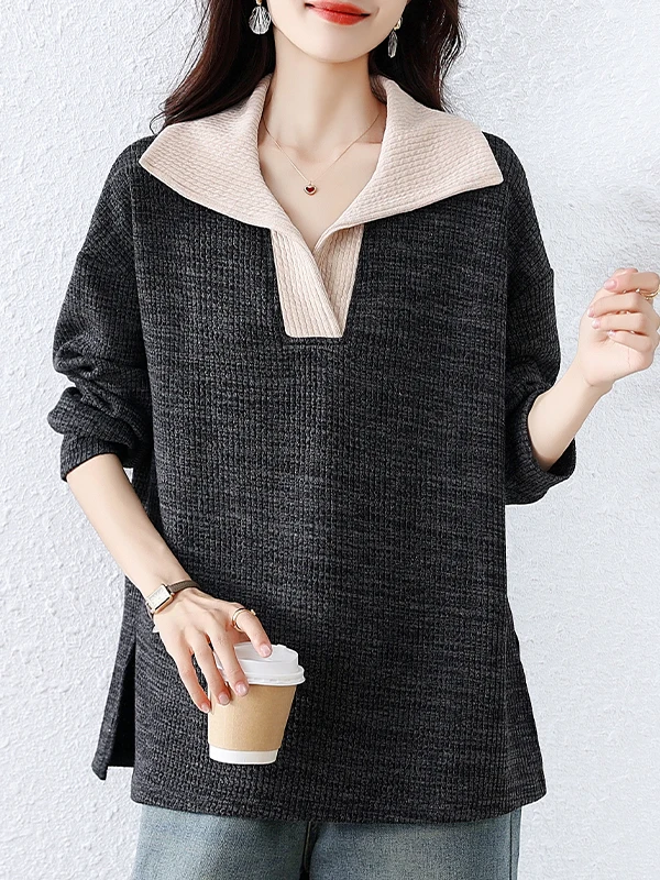 بدوره إلى أسفل طوق محبوك سترة حجم كبير المرأة عادية التخسيس هوديي ألياف البوليستر طويلة Sve الخريف #1