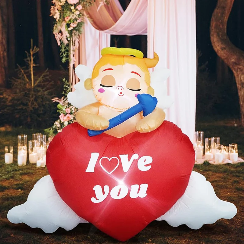 Valentine's Day Inflatables Cupid Love Heart 5FT Build-in LED Lights Blow Up Yard Decoration Sweet Valentines Inflatable Toys