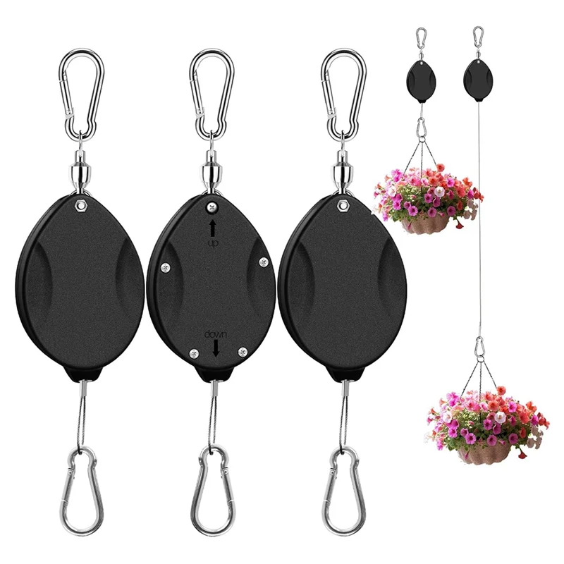 

3-Piece Heavy-Duty Retractable Plant Hanger Easy To Lift And Lower, Auto-Lock For Garden Baskets And Pots