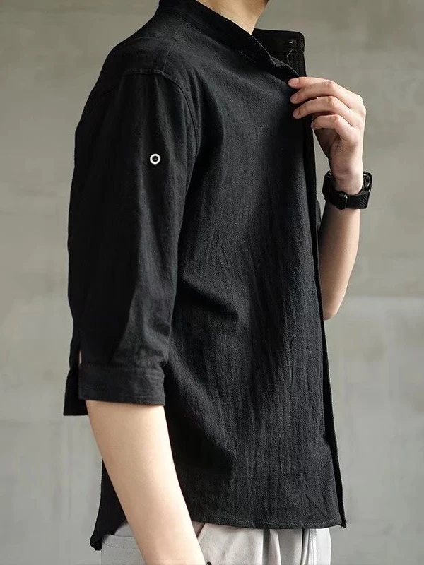 

Men's Cotton Linen irt Summer Thin Loose Large Size Seven-Quarter Sve Casual irt Trendy Versatile f Sve irt