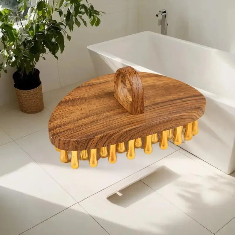 Solid Brass Dry Body Brush 39-Tooth Wooden Massage Brush for Skin & Wellness Exfoliating & Stimulating, Improves Skin Texture