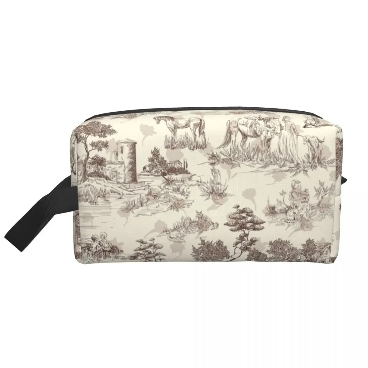 Toile De Jouy Sepia Vintage Parisian Art Design Cosmetic Bag Women Large Capacity Makeup Case Beauty Storage Toiletry Bags