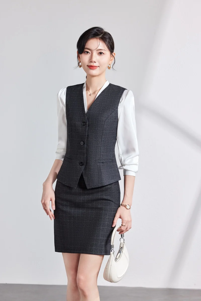 AIyssa2026 new fashionable professional womens two-piece plaid vest + skirt set. Sophisticated, elegant, relaxed and comfortable