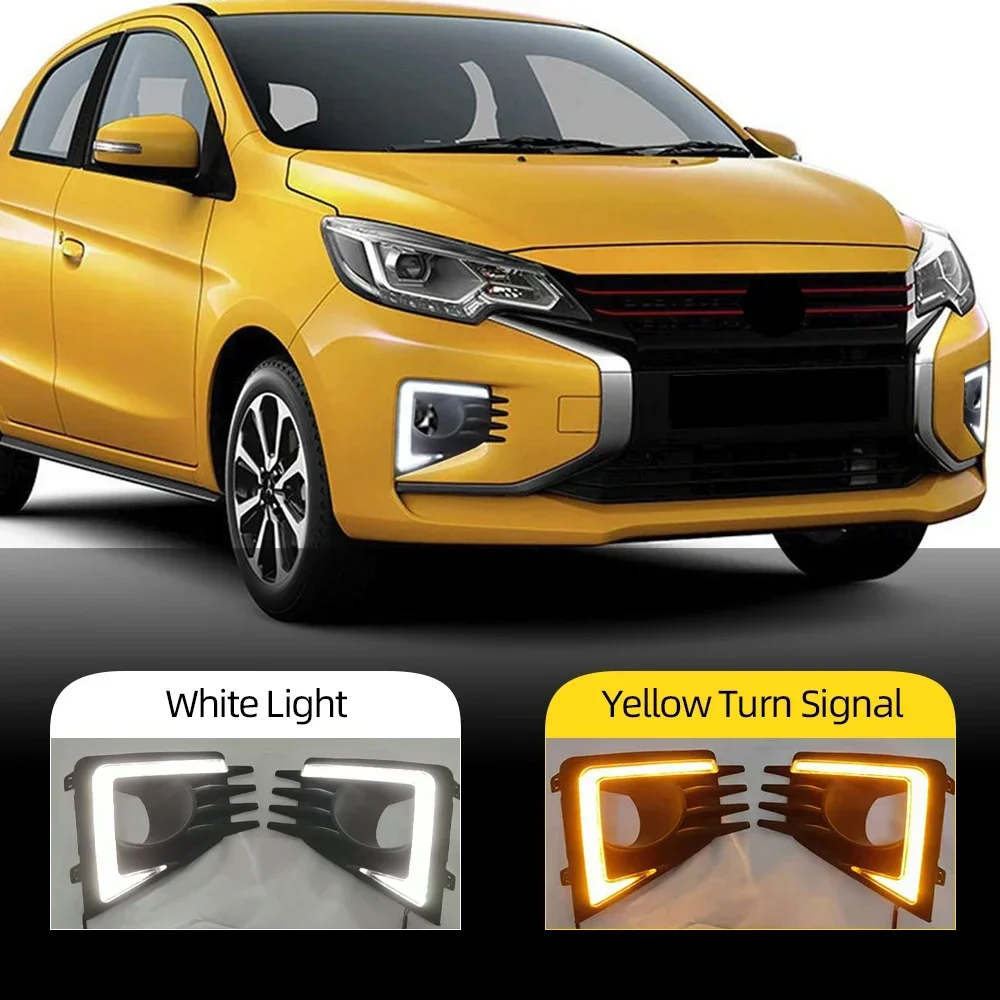 New！ CSCSNL 2PCS Car DRL Lamp LED Daytime Running Light For Mitsubishi Mirage 2020 2021 Dynamic Yellow Turn Signal Function 12V