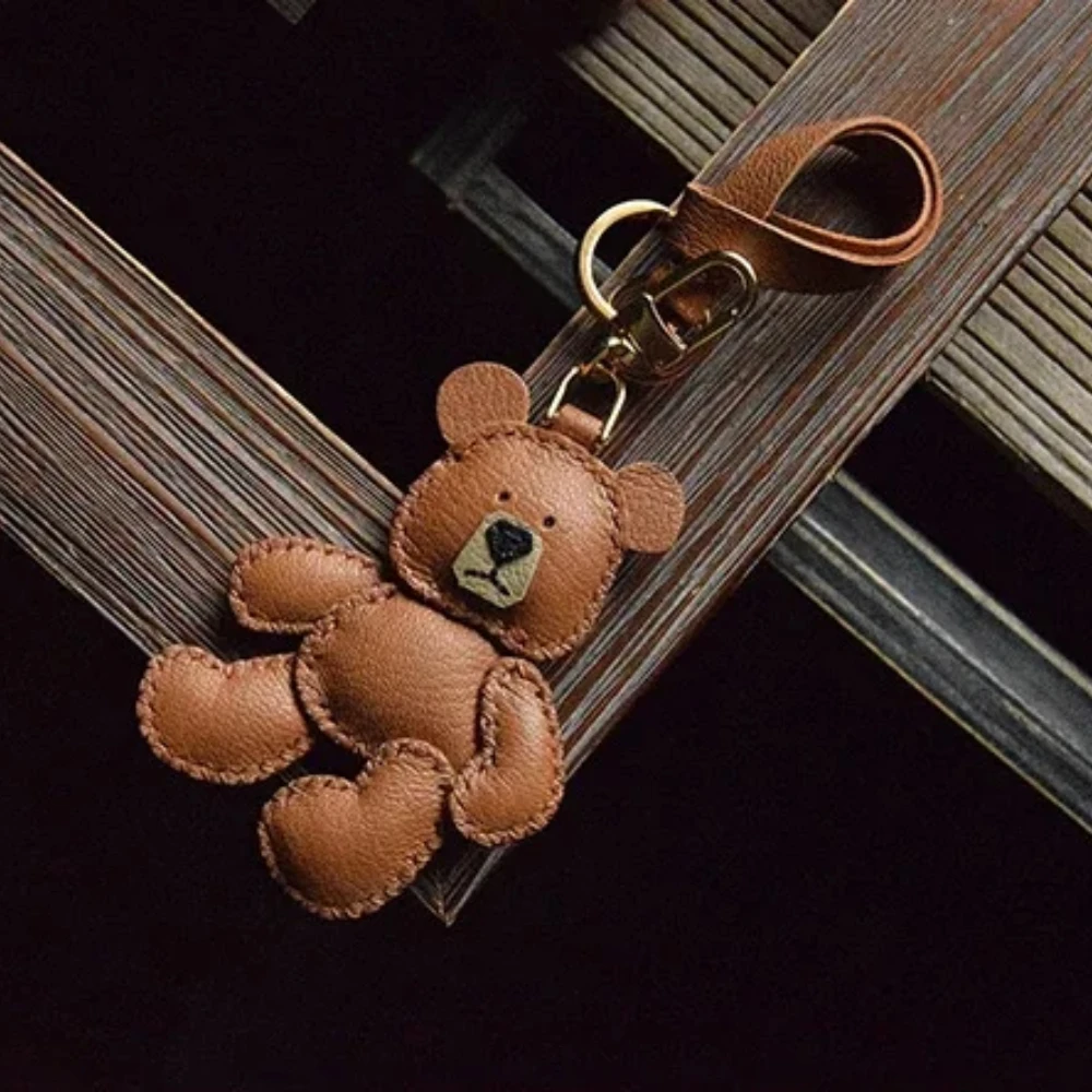 2025 New Original Design Teddy Puppet Bear Leather Car Key Bags Pendant Handmade Custom Gift Female Handbag