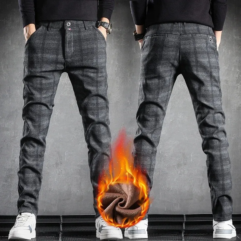 

Fashion Winter Warm Thicken Casual Bussiness Pants Men Wear Midlife Business Men's Jogger Trousers