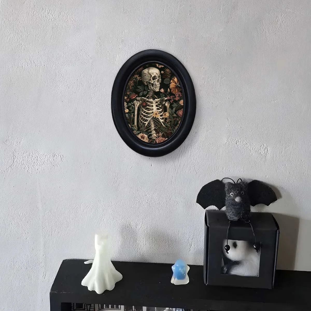 1 Piece of Vintage Floral Skull Wall Decoration, Wooden Oval Frame Wall Decor, Dark Gothic Style Halloween Tabletop Decoration, Dark Retro Holiday Decoration Gift for Bedroom and Living Room - view 2