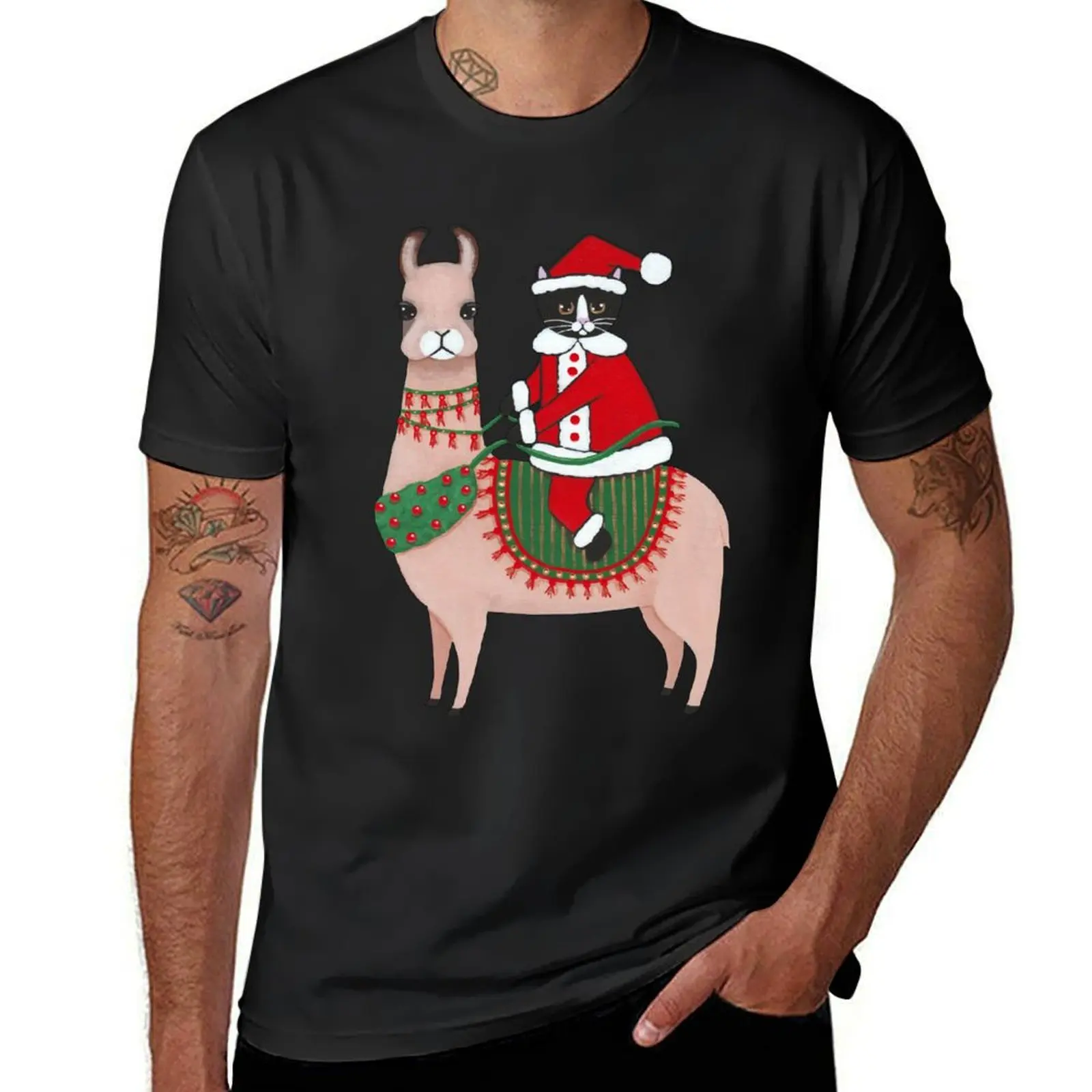 Santa Claws and Llama 2 T-Shirt kawaii clothes anime clothes mens t shirts