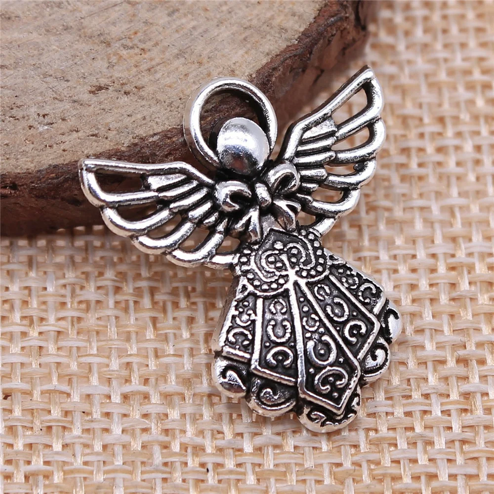 Wholesale 100pcs/bag 26x23mm Antique Silver Color Antique Bronze Angel Pendant Angel Pendants Angel Pendant Charm