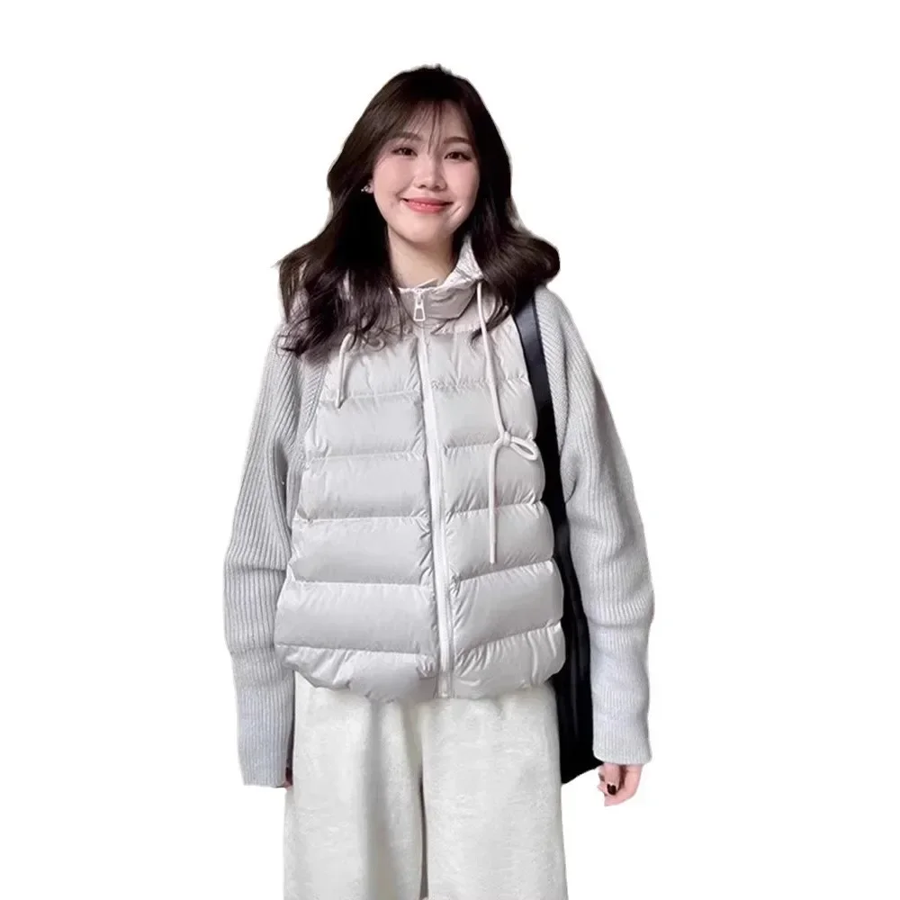 

Knitted Cotton Jacket Women's Winter Short Coat Warm Trendy Design Sense Hat Splicing Female Outerwear