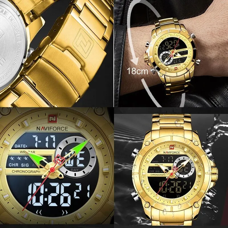 NAVIFORCE Top Luxury Original Sports Wrist Watch For Men Quartz Steel Waterproof Dual Display Military Watches Relogio Masculino