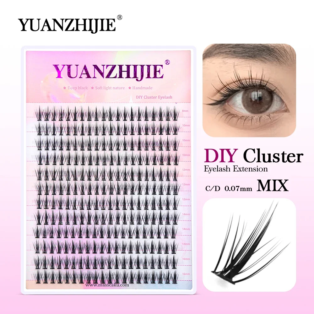 

YUANZHIJIE 0.07mm C D Curl Home DIY Cluster Lash Natural Looking Synthetic Silk Individual Eyelash Extension for Daily Makeup