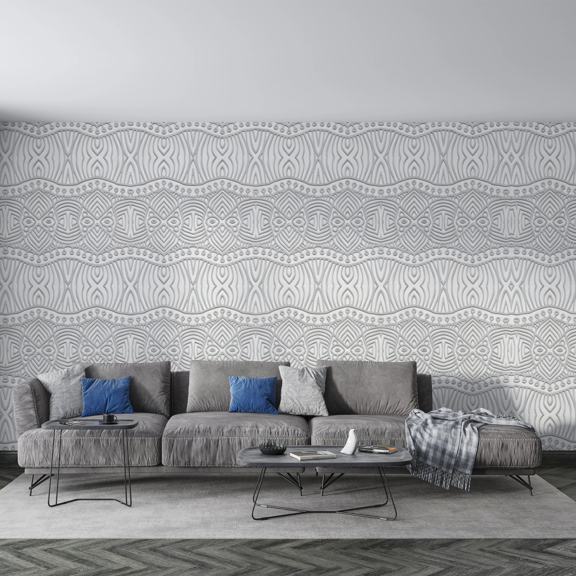White Boho Tribal 3D Embossed Wallpaper Self‑Adhesive Ethnic Striped Wall Mural Living Room Bedroom Home Wall Decor