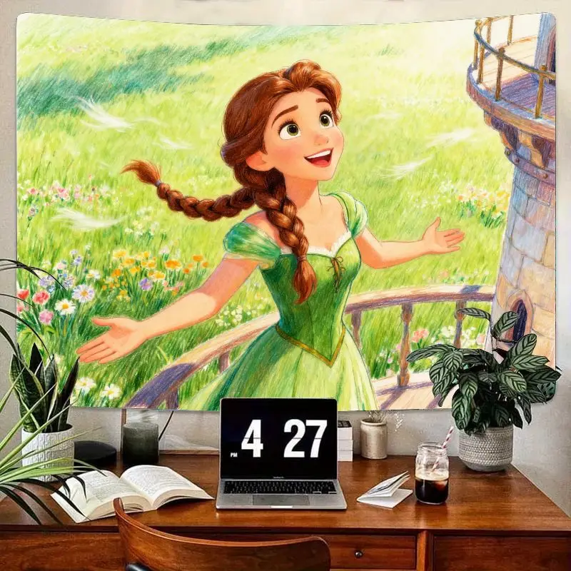 

1 шт., мечтательный сказочный гобелен принцессы, зеленое платье, настенный художественный декор с ярким лугом для девочек, спальня, гостиная, волшебный подарок