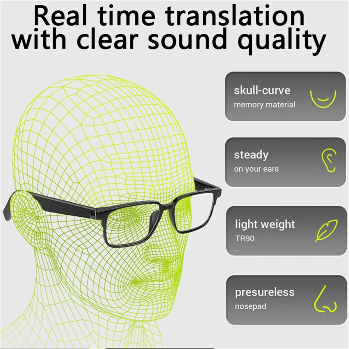 【ELEVATE LIFE】Translation Glasses AI Intelligent Translation Sunglasses Bluetooth Audio Glasses Translation Earphones 1 in 3 Pac