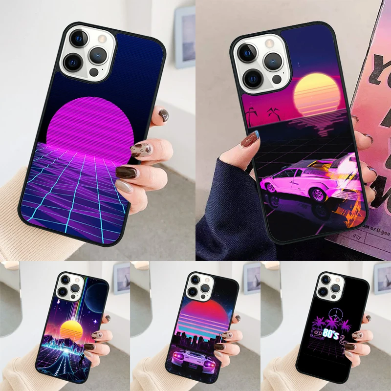 Synthwave 80's Retro Neon phone case Cover For iPhone 14 15 16 Pro Max SE 2020 coque For apple 11 12 13 Pro Max Mini 8 Plus