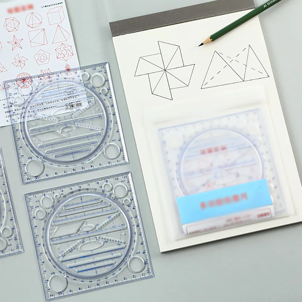 Multi functional drawing ruler, student mathematical function, graphic ruler, geometric drawing template ruler, protractor tool