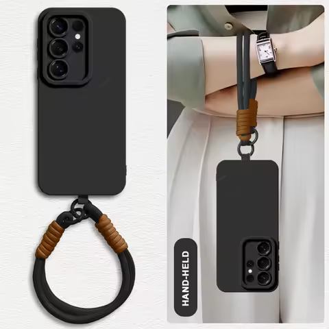 Wrist Strap Liquid Silicone Phone Case For Samsung Galaxy S24 S23 S22 S25 Ultra Plus A54 A53 A52 A55 5G Lanyard Original Cover