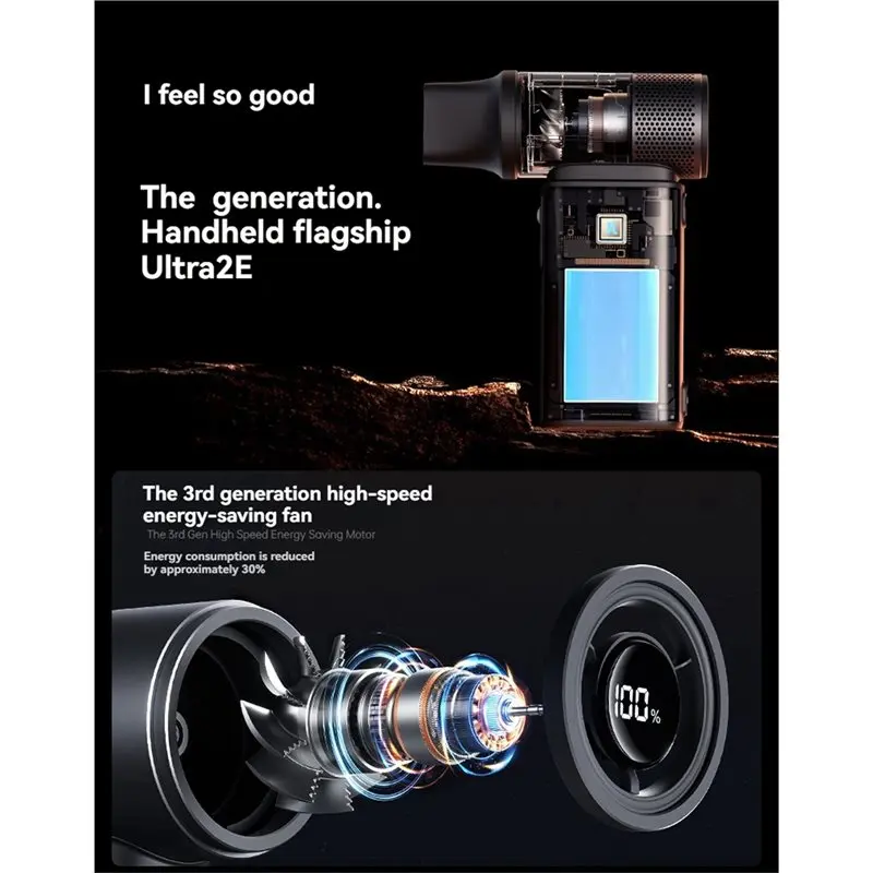 Ultra2e Handheld Fan Violent Turbine 17M/S High-Speed Airflow 4350Mah 25H Battery Life Quiet Mini Personal Cooling Fan B