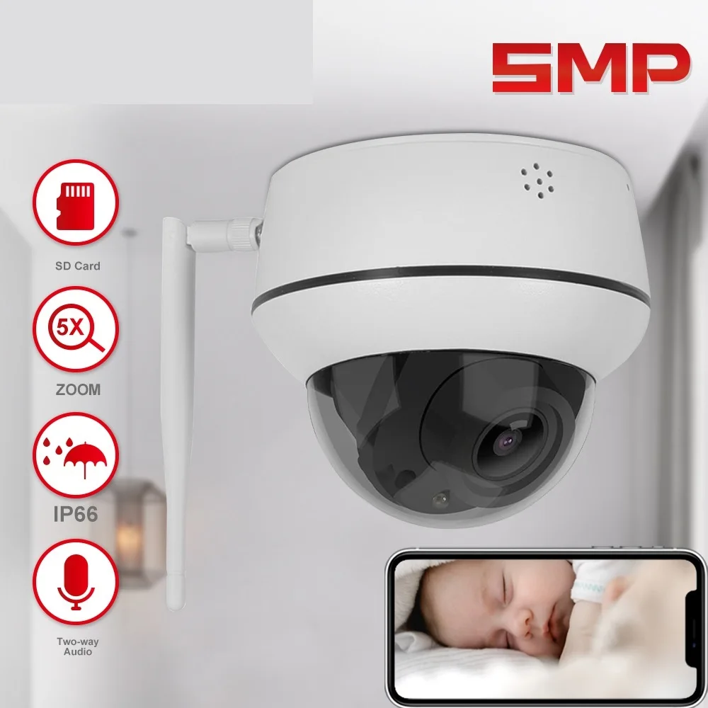 Go! 5MP PTZ Wifi IP Camera Outdoor 5X Zoom Wireless Security CCTV Camera Two-Way Audio Mic-Speaker IR 30m IP66 CamHi H.265