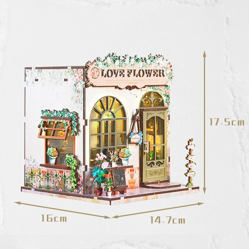DIY Holz Love Flower Casa Puppenhäuser Miniaturmodellbausätze Puppenhaus mit Möbeln 3D-Puzzle für Freunde Geburtstagsgeschenke
