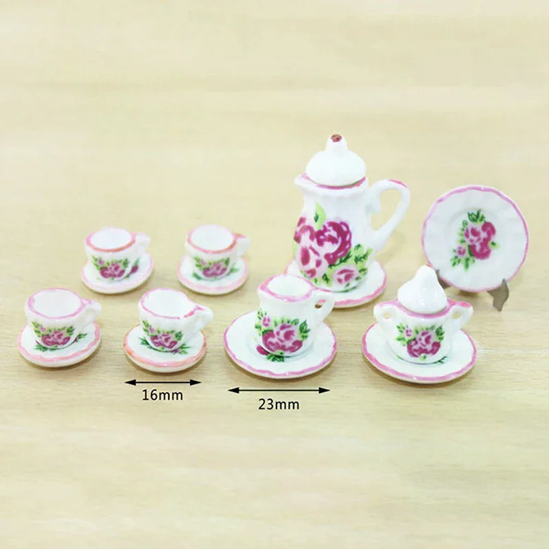 Vaisselle Miniature pour maison de poupée 1:12, 15 pièces, ensemble de tasses à thé en céramique et porcelaine, jouets