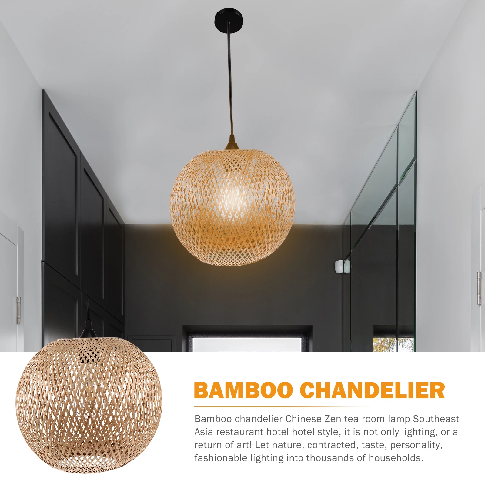 

Bamboo Weaving Pendant Lamp Creative Hanging Light Durable Pastoral Style Home Decor Ceiling Lighting Moistureproof H woven
