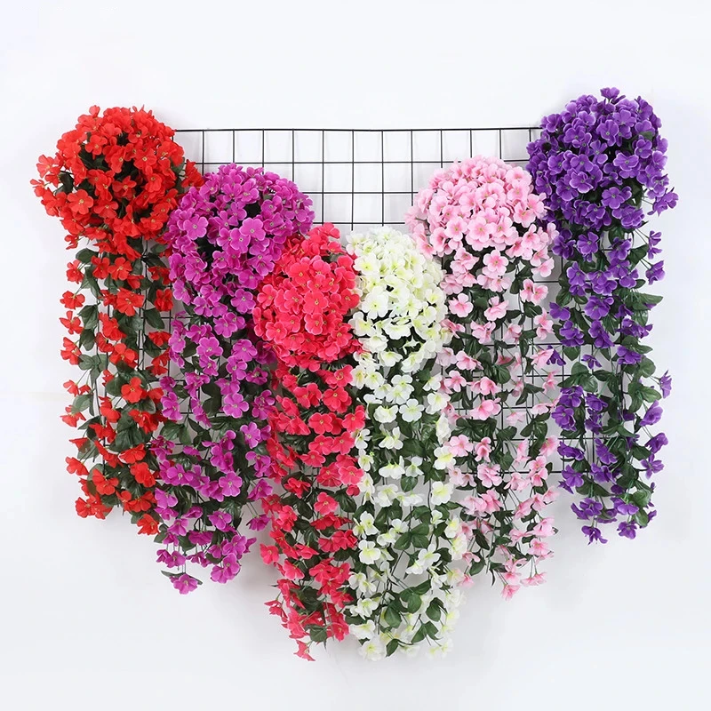 1pc Violet Hanging Flowers Artificial Decor, Petal Silk Violet Simulation Hanging Plant, Faux Hanging Violets Hanging Artificial