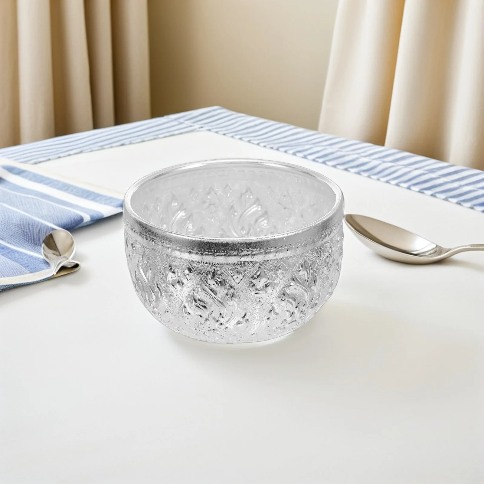

Thai Style Tin Vintage Embossed Metal Serving Bowl For Rice Fruit Salads Traditional Craft Bowl For Hotels Restaurants