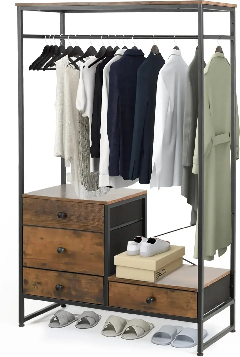 Free Standing Closet Organizer Heavy Duty Garment Rack with 4 Drawers Extra Large Entryway Hall Tree with Shoe Storage Wardrobe