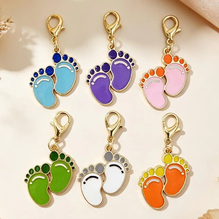 1/5/10/20/50/100pcs Set of 10/12 Keychains with Colorful Dripping Oil Footprints and Lobster Clasp Chain, Random Color, Ideal Bi