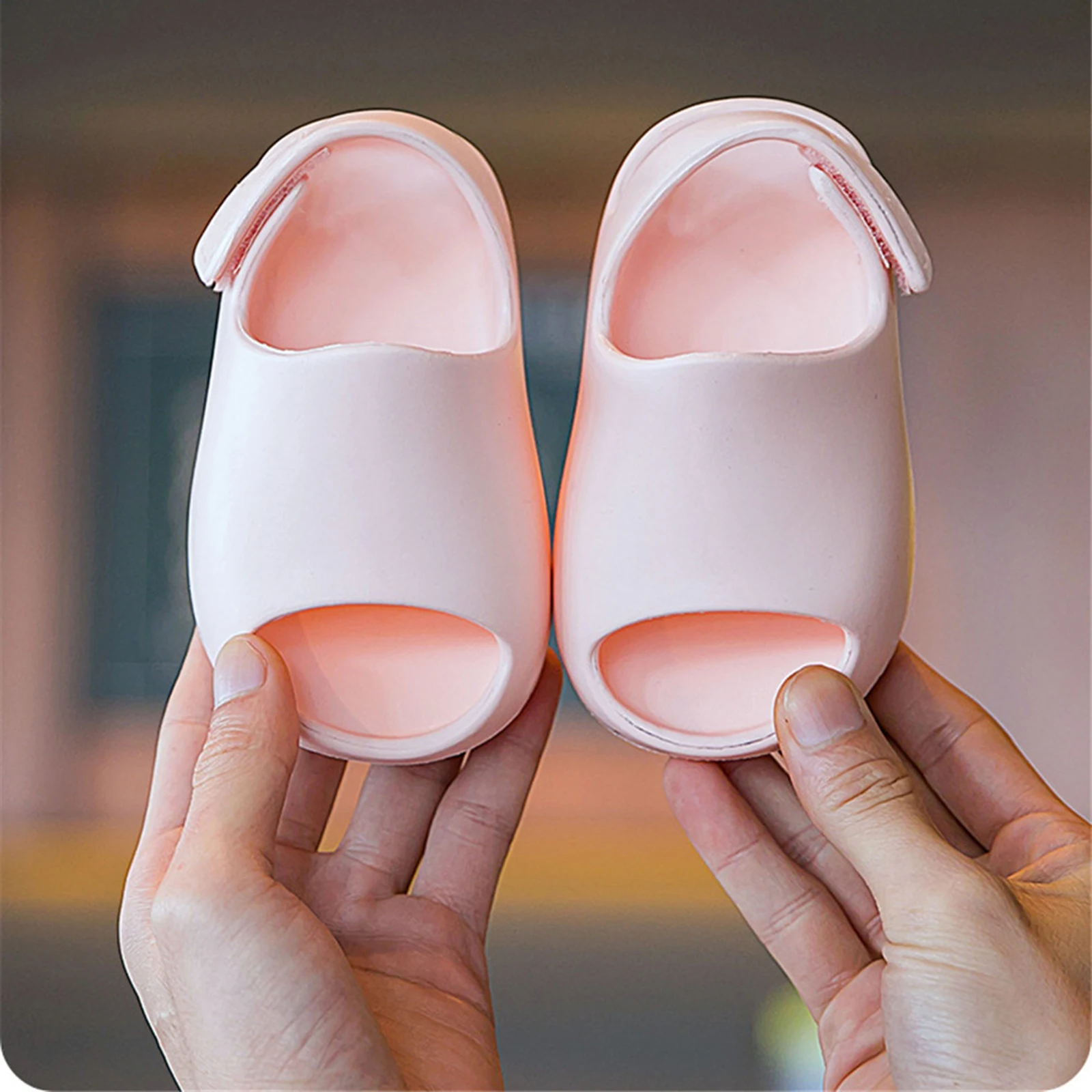 Toddler Baby Boy Girl Sandals Summer Beach Unisex Anti-Slip Solid Color Walking Shoes Indoor Outdoor Slipper 4 Size Pink/White