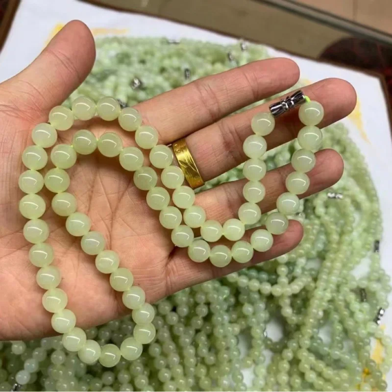 

Natural Hetian Jade Yellow Mouth Material 8Mm Necklace Buddha Accessories Components Loose Beads Bracelet Women