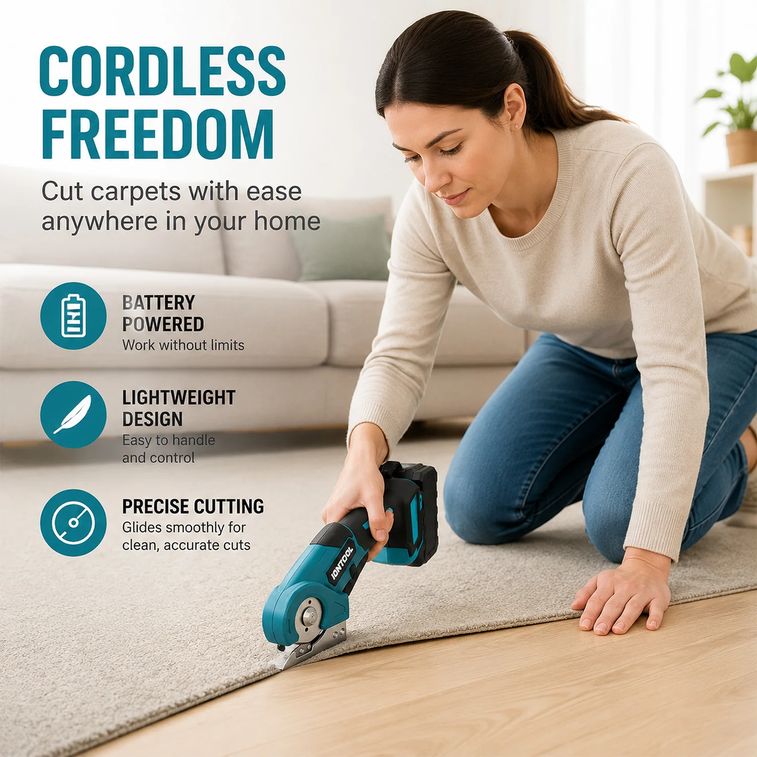 IONTOOL Durable Cordless Carpet Shear 80W For Carpet Rug Thick Fabric Precise Edge Trimming Decoration Power Tool